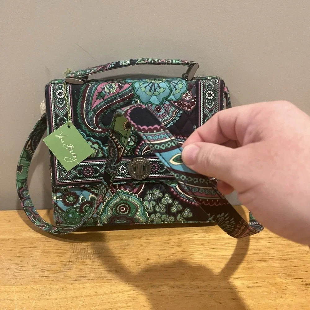 Vera Bradley Blue Rhapsody Julia Bag Turn Lock Top Handle Square NWT Paisley‎